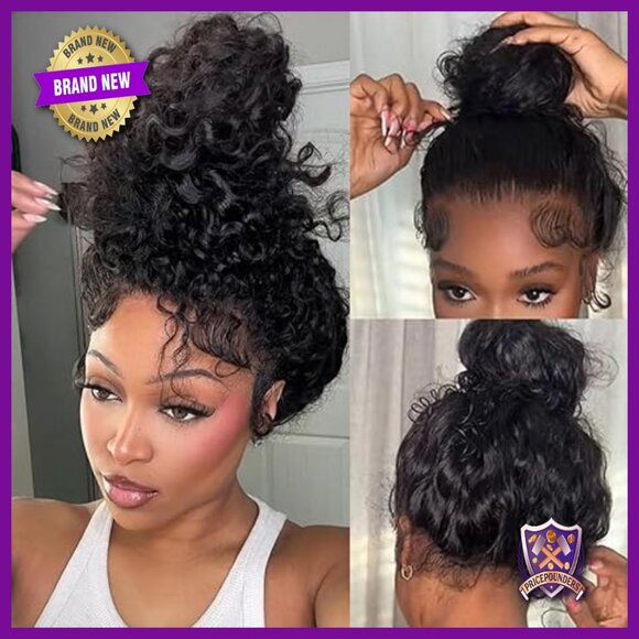 360 Lace Front Wig Human Hair 250% Density Deep Wave Glueless Drawstring main image 6